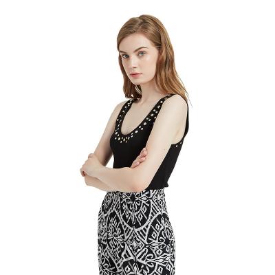 China Custom made high quality women's anti-pilling summer EMBELLISHED MIRROR TANK vest sleeveless vest for sale