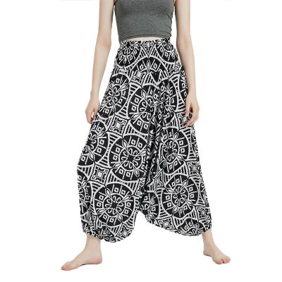 China Hot new style Anti-wrinkle black and white printed casual wide leg pants with big crotch pants for sale