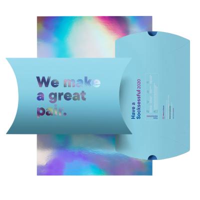 China Recycled Materials Logo Paper Pillow Shape Packaging Custom Luxury Holographic Gift Boxes Pillow Box Packaging for sale