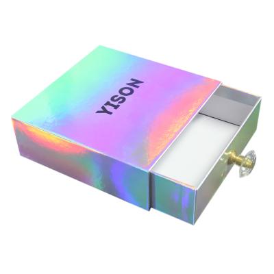 China Handmade Holografic Small Glitter Holographic Holographic Package Pull Out Drawer Box Giftbox luxury caja hologrfica for sale