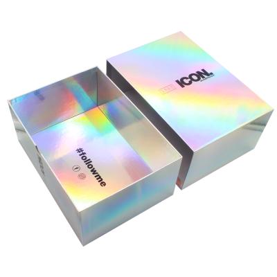 China Recycled Materials Custom Suction Drawer Slip Gift Box Luxury Printed Holographic Paper Box Shoe Wig Box for sale