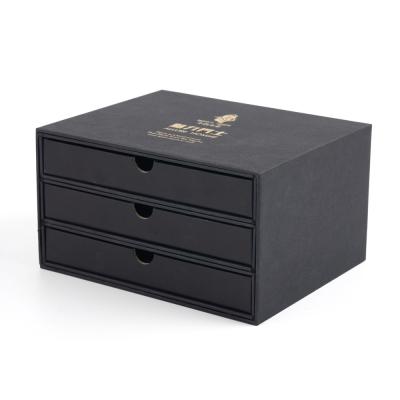 China Recycled Custom Materials Double Three Layers Sliding Open Box Packaging Black Drawer Slide Box for sale