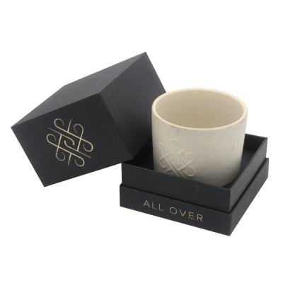 China Gold Handmade Custom Logo 2 Matte Black Linen Candle Packaging Two Piece Box With Insert Lid And Base for sale