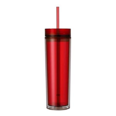 China Party / Home / Travel Customized 16 oz Acrylic Skinny Clear Tumblers Double Wall Insulated Skinny Tumblers With Colorful Reusable Straw Cup for sale