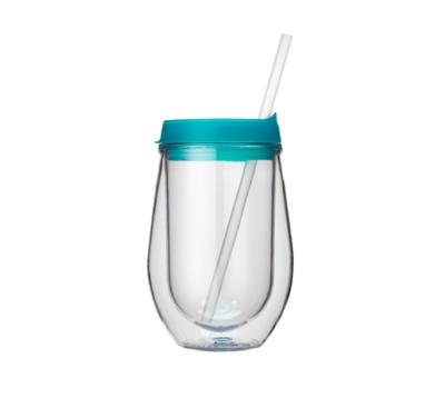 China Water Wine Tumbler 300ml 10 oz Insulated Customized Acrylic Plastic Tumbler Double Wall Tumbler With Straw for sale