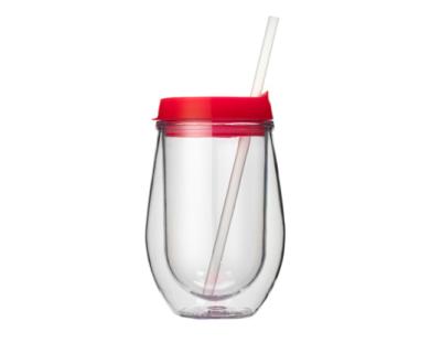 China Water 10 oz Insulated Wine Tumbler 300ml Customized Acrylic Plastic Tumbler Double Wall Tumbler With Straw for sale