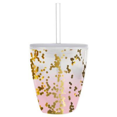 China Minimalist Double Wall Insulated Acrylic Tumbler With Straw Wine Cup Customized Glitter Plastic Tumbler for sale