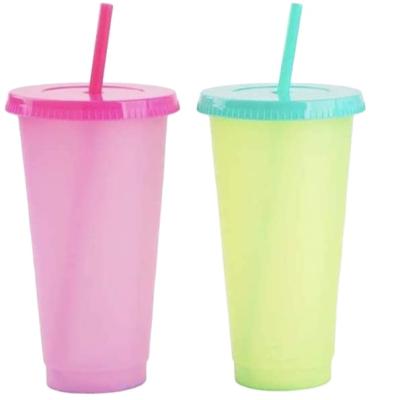 China Factory Directly 16oz 24oz PP Water Pack of 5 Iced Water Travel Color Changing Plastic Cups with Straw and Lid for sale