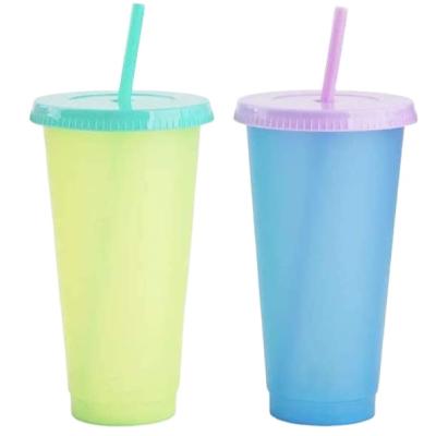 China Factory Directly 16oz 24oz PP Water Pack of 5 Iced Water Travel Color Changing Plastic Cups with Straw and Lid for sale