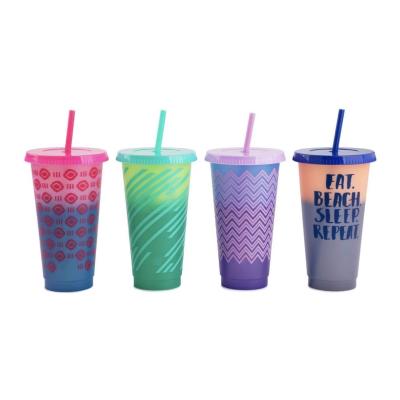 China Water Color Changed Travel Tumbler Cup 24oz Plastic Straw Single Wall Acrylic Tumbler for sale