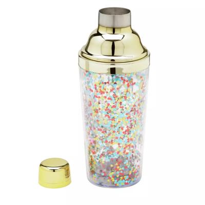 China Goldsmiths Viable Plastic Cocktail Shaker Printed With Recipes Rainbow Lid Drinks Party Bar Tools for sale