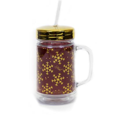 China Party/Home/Travel Cold Cups Drinks Double Wall 16 Ounce Mason Jar Gold Lid Plastic Acrylic Mason Jar for sale