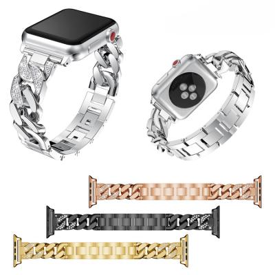 China Designer 2021 Fashion Stainless Steel Watch Bands Stainless Steel Metal Diamond Strap Smart Watch Band For Apple Watch 6 Se 5 4 3 2 for sale