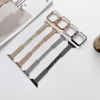 China Fashion Stainless Steel Watch Bands Bling Jewelry Diamond Replacement Metal Wristband Strap With Bling PC Cover Device For iWatch Series 7/6/5/4/3/2 for sale