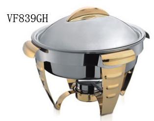 China Gold Accented Round Soup Chafing Dish Buffet Set For Hotel / Restaurant for sale