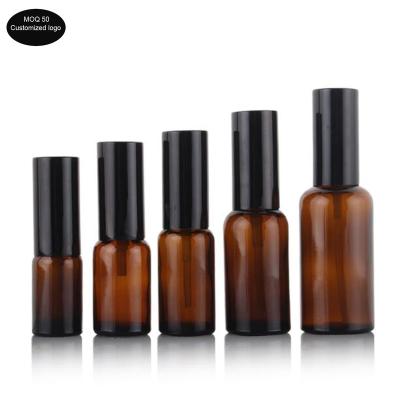 China 10ml 15ml 20ml 30ml 50ml Brown dark spray glass bottles cosmetic pump amber lotion bottle used for Cosmetic packing for sale