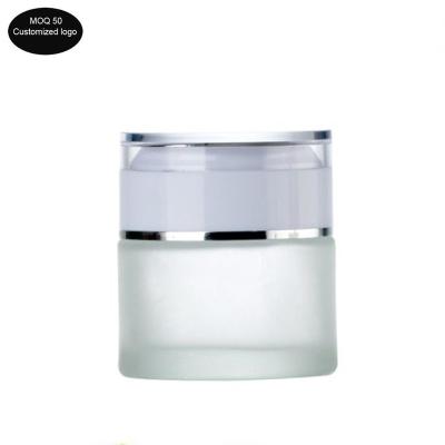 China 20g 30g 50g Acrylic cap matte white gold silver glass cosmetic containers cream jar Frosted glass bottle à venda