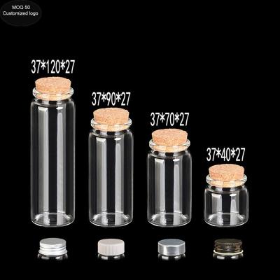 China diameter 37mm 20ml 50ml 65ml 90ml Glass Bottles Vials Jars with Cork metal plastic cap DIY Wedding Home candy pill Storage Jars à venda