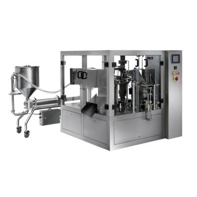 China Automatic Rotary Liquid Food Packaging Machine For Stand-up& Spout Pouches for sale