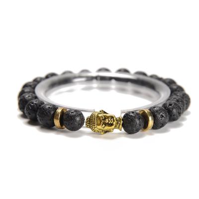 China Hot Sale Black Lava Buddha Head Round Beads Bracelet Size 6mm 8mm 10mm For Men And Women for sale