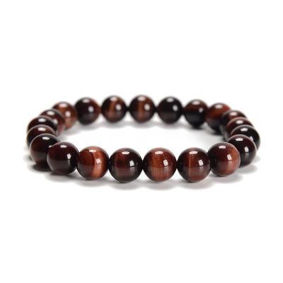 China Hot Selling Career AB+ Grade Red Tiger Eye Smooth Round Beaded Bracelets Size 6mm 10mm For Men And Women for sale