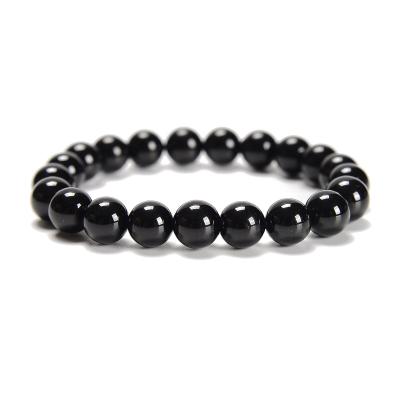 China Hot Selling Black Obsidian Quarry Soft Round Beaded Bracelets Size 6mm 8mm 10mm For Men And Women for sale