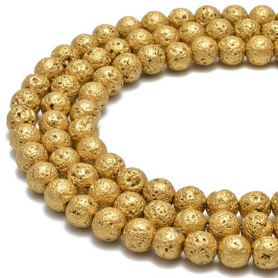 China DIY decoration; Strap; Necklace ; Earring Etc Gold Lava Electroplated Plated Lava Gemstone Loose Beads 8mm Sand Rock Lava Stone Loose Beads Liwan Plaza for sale