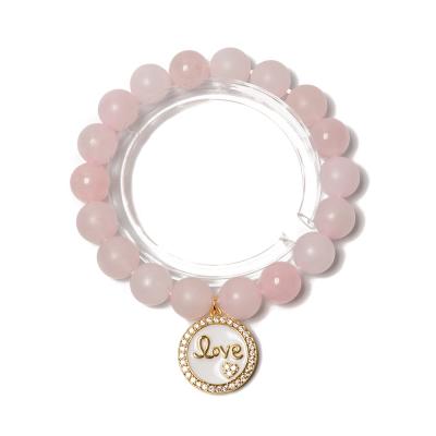 China DIY decoration; Strap; Necklace ; Earring etc festival gift bracelet size 10mm Nice Rose Quartz Love Logo Bracelet for sale