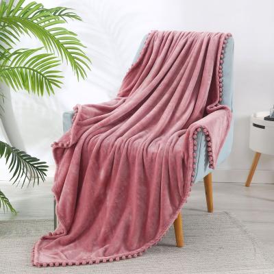 China Anti-Static hot sale Ins wind flannel ball office small blanket tassel flannel decorative blanket shads  ball blanket for winder for sale