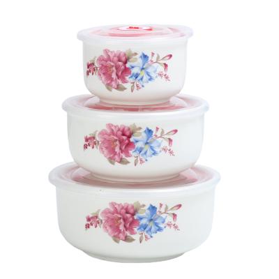 China Ceramic Seal Bowl Sustainable Dinner Serving White Cool Gift Set Of 3 With Lid for sale