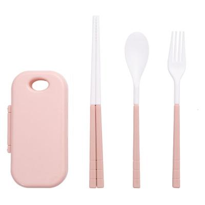 China Sustainable Pink Folding Travel Reusable Outdoor Camping Portable Plastic Cutlery Set With Box for sale