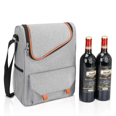 China Beach Travel Picnic 3 Thermal Bottle Insulated Wine Tote Cooler Bag Gray Wines Cooler Bag for sale