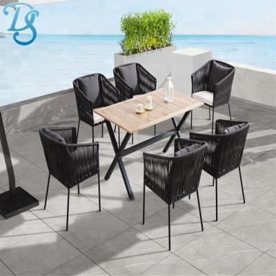 China TANWAI texilence fabric newcomer morden aluminum garden dining table chairs high quality aluminum outdoor rope woven outdoor chair set polyester for sale