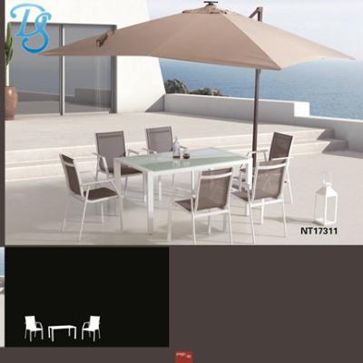 China Aluminum table top newcomer morden aluminum garden dining high quality aluminum table outdoor chairs set mesh outdoor chair for sale