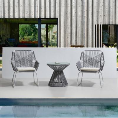 China Modern new design outdoor rope dining chair and table outdoor garden furnture good quality aluminum rope dining set for sale