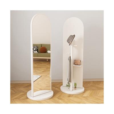 China Durable Home decor full length glass wooden hangable clothes long large household white rotating dressing mirror for sale