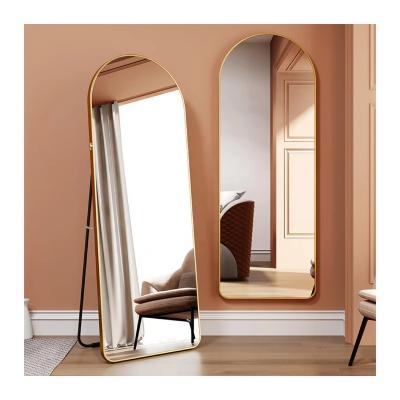 China Bohemian Light Framed Full Body Dressing Household Bedroom Wall Mounted Floor Full Length Mirror Arch Aluminum Metal Luxury Birthday for sale