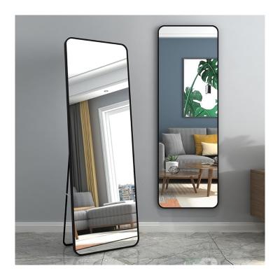 China Minimalist Decor Four Corner Arc Rectangular Full Length Body Living Room Bedroom Square Trestle Standing Mirror with Frame Glass Bathroom for sale