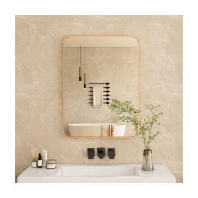 China Minimalist Custom Glass Modern Luxury Decorative Rectangle Aluminium Alloy Framed Home Decor Wall Mounted Gold Bathroom Mirror for sale