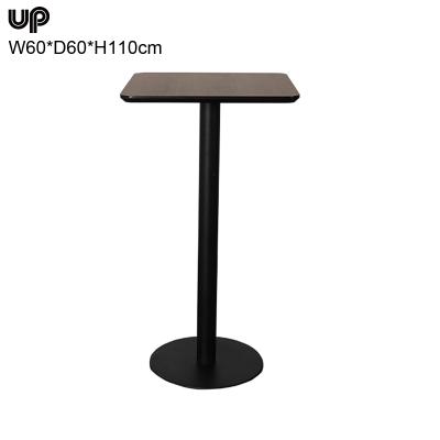 China Metal Base Industrial Bistro Bar Table MDF Top Table With Leg Square Bar Size Black Cocktail Table for sale