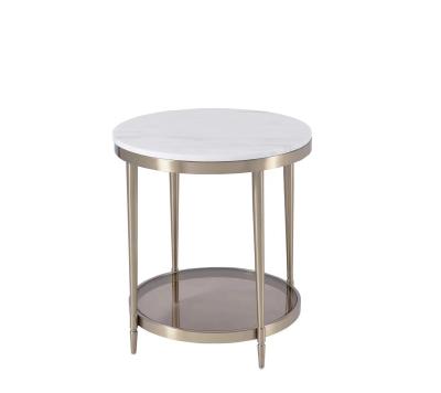 China Anti-fingerprint morden marble top coffee table with stainless steel les gold chrome end table for sofa for sale