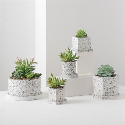 China Wholesale Nordic Modern Pot Modern Outdoor Ceramic Bonsai Set Small Hexagon Terrazzo Flower Planter Pots White Succulent Pots for sale