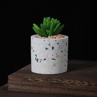 China Wholesale Cheap Custom Ceramic Home Garden Decor Terrazzo Plant Pot Cactus Holder Cylinder Europe Logo Succulent Planter for sale