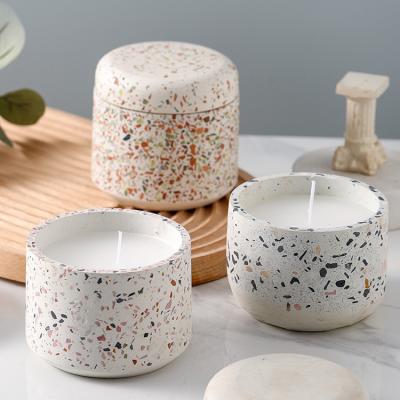 China Wholesale Custom Luxury Home Decor Candle Container Candle Can Empty 10oz Black Bulk Terrazzo Gift Candle Container Candle Box Printing OE for sale