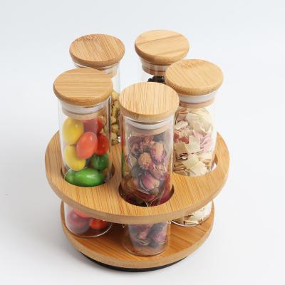 China 6pcs Small Borosilicate Heatable High Quality Spice Jar Glass Food Storage Containers With Bamboo Lids for sale