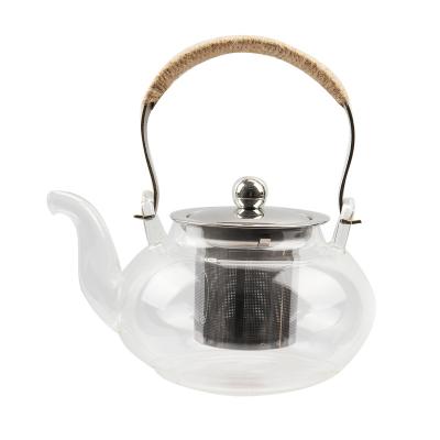 China Hot Sales Sustainable Food Grade Small Clear Borosilicate Heat Resistant Glass Teapot With Tea Strainer Pyrex Heat Resistant Glass Teapot for sale