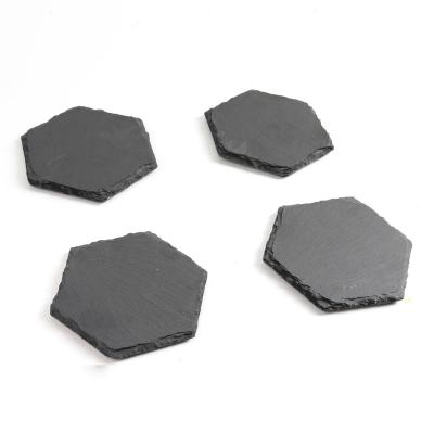 China Factory direct sales viable wholesale natural black edge hexagon shape slate stone cheese board dish for sale