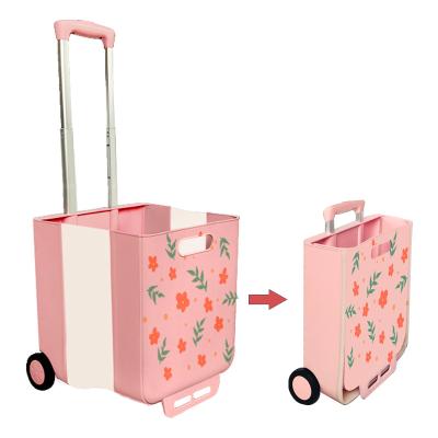 China Storage Factory Supermarket Custom Wholesale Plastic Foldable Shopping Baskets With Wheels Shopping Trolley And Trolleys for sale