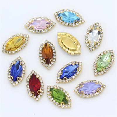 China High Quality Flatback All Color Marquise Sew On Crystal Gold Claw Rhinestone Flatback With Claw For Party Dress for sale