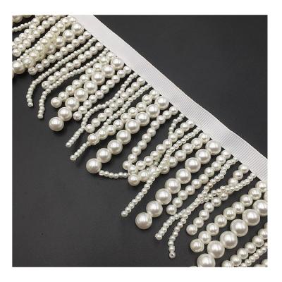 China Hot Sale High Quality Handmade Beaded Pearl Flatback Tassel Lace Pendant Lace Up DIY Ethnic Style Clothing Accessories for sale